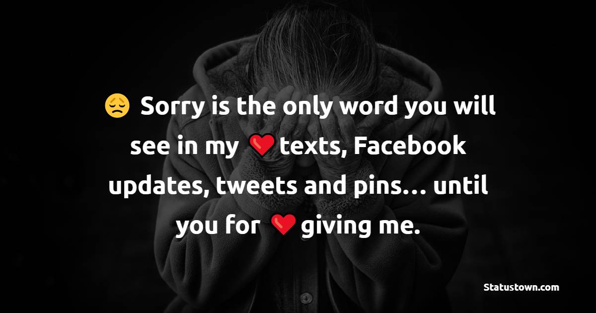 Sorry is the only word you will see in my texts, Facebook updates, tweets and pins… until you forgive me. - sorry status 