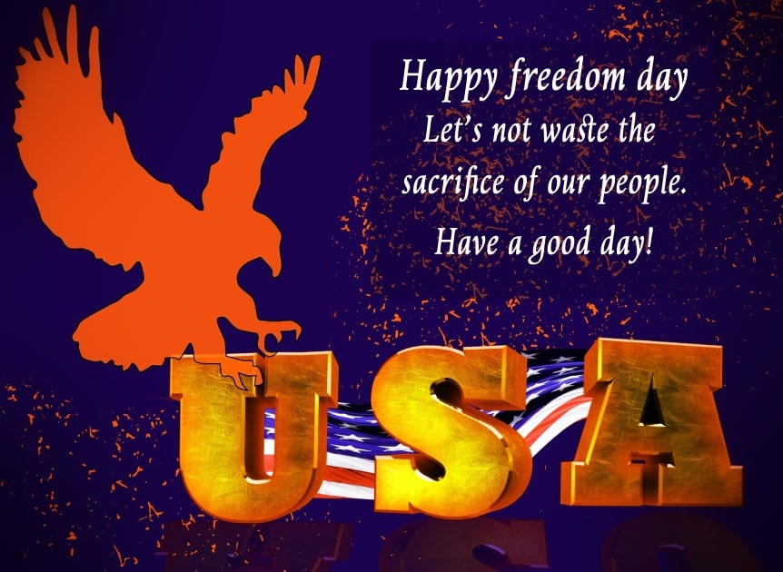Happy freedom day. Let’s not waste the sacrifice of our people. Have a good day! - United States Independence Day Messages