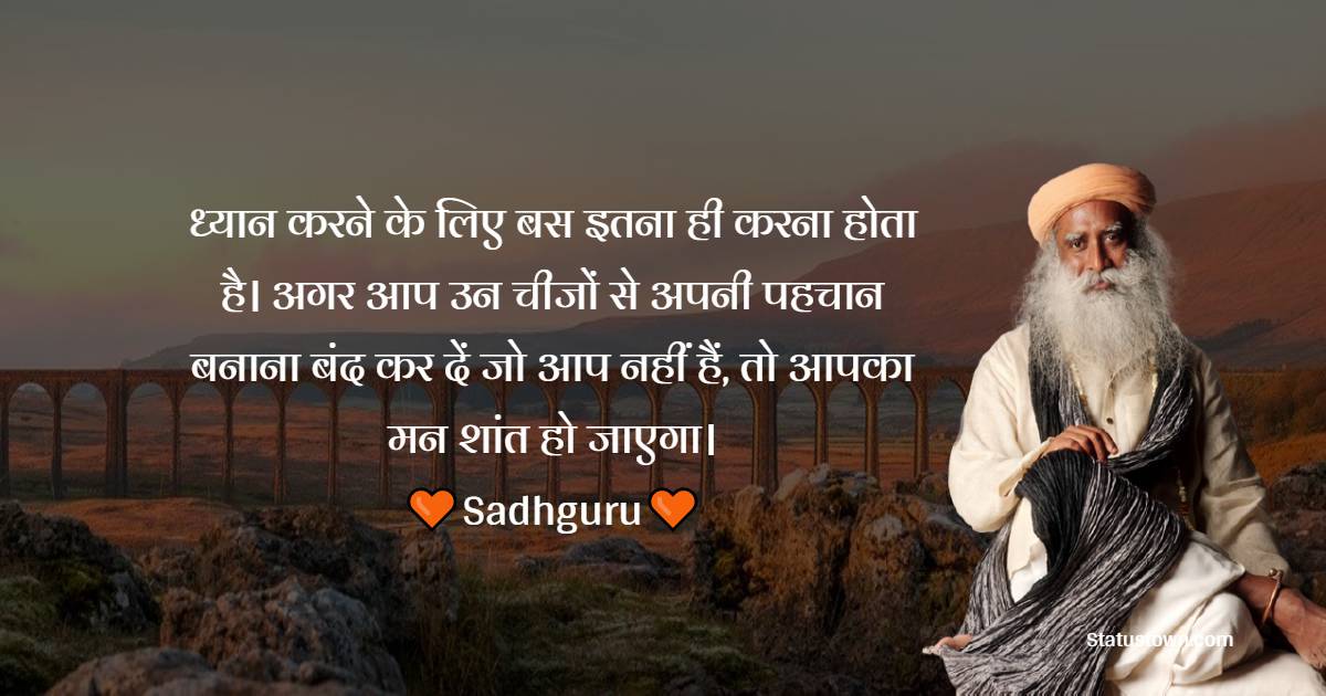 ध्यान करने के लिए बस इतना ही करना होता है। अगर आप उन चीजों से अपनी पहचान बनाना बंद कर दें जो आप नहीं हैं, तो आपका मन शांत हो जाएगा। - Sadhguru Quotes