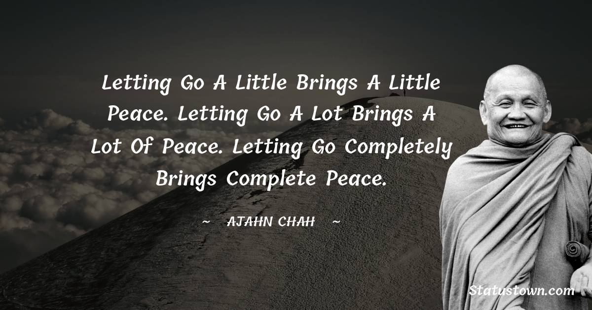 Letting go a little brings a little peace. Letting go a lot brings a lot of peace. Letting go completely brings complete peace. - Ajahn Chah quotes
