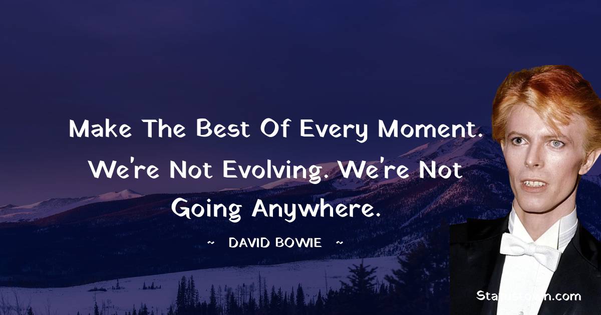 David Bowie Quotes - Make the best of every moment. We're not evolving. We're not going anywhere.