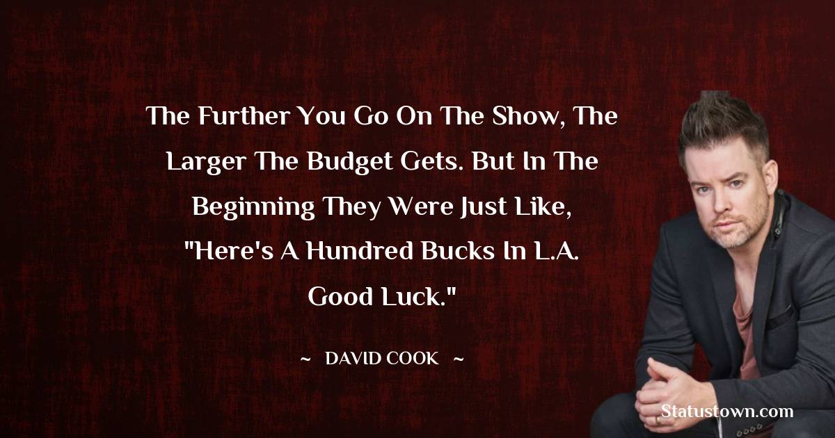 David Cook Quotes - The further you go on the show, the larger the budget gets. But in the beginning they were just like, 