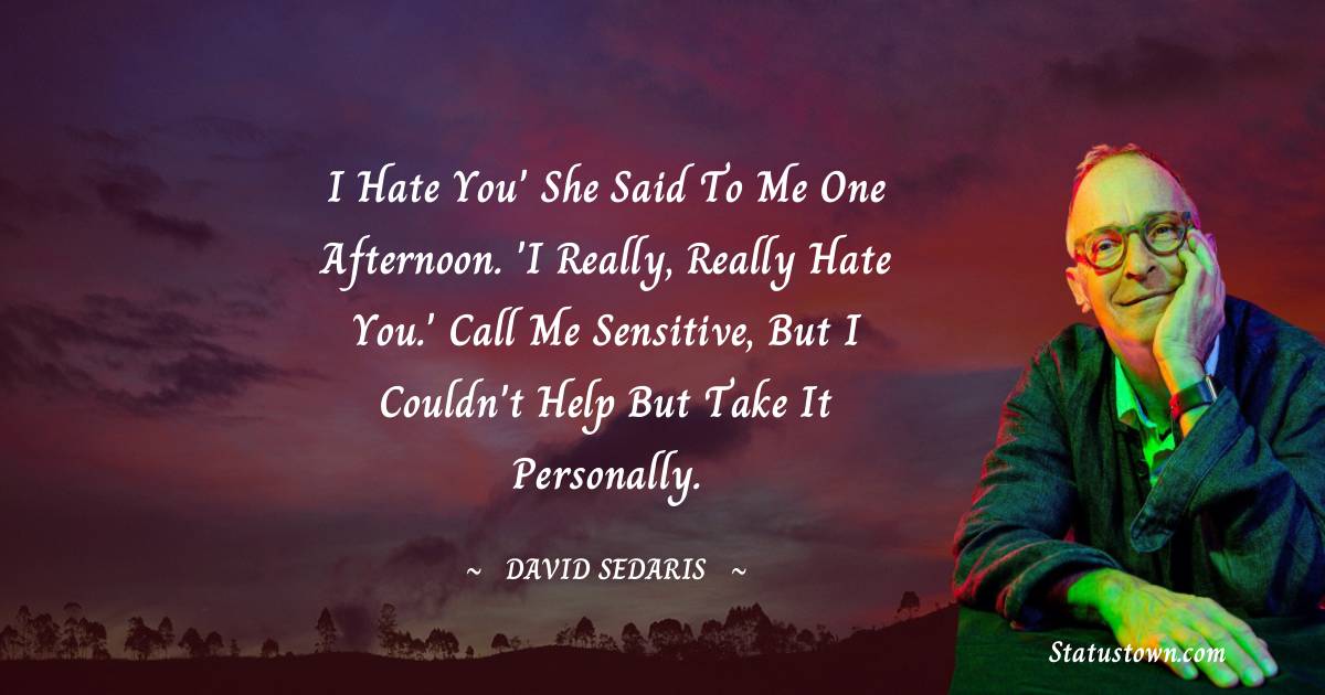 I hate you' she said to me one afternoon. 'I really, really hate you.' Call me sensitive, but I couldn't help but take it personally. - David Sedaris quotes