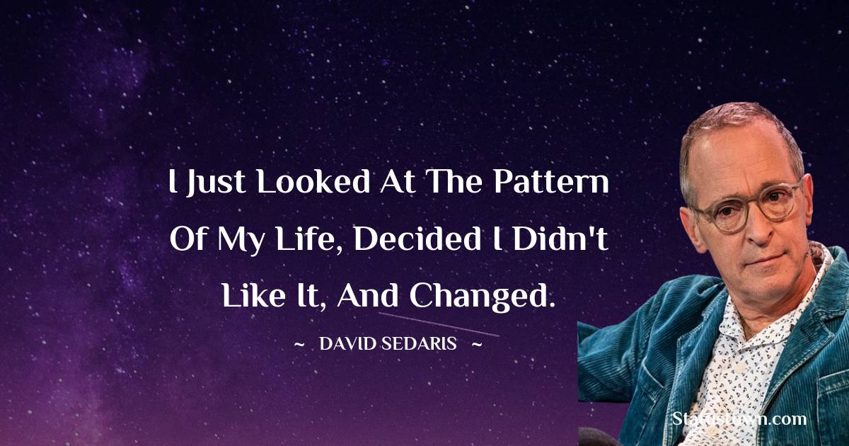 David Sedaris Quotes - I just looked at the pattern of my life, decided I didn't like it, and changed.