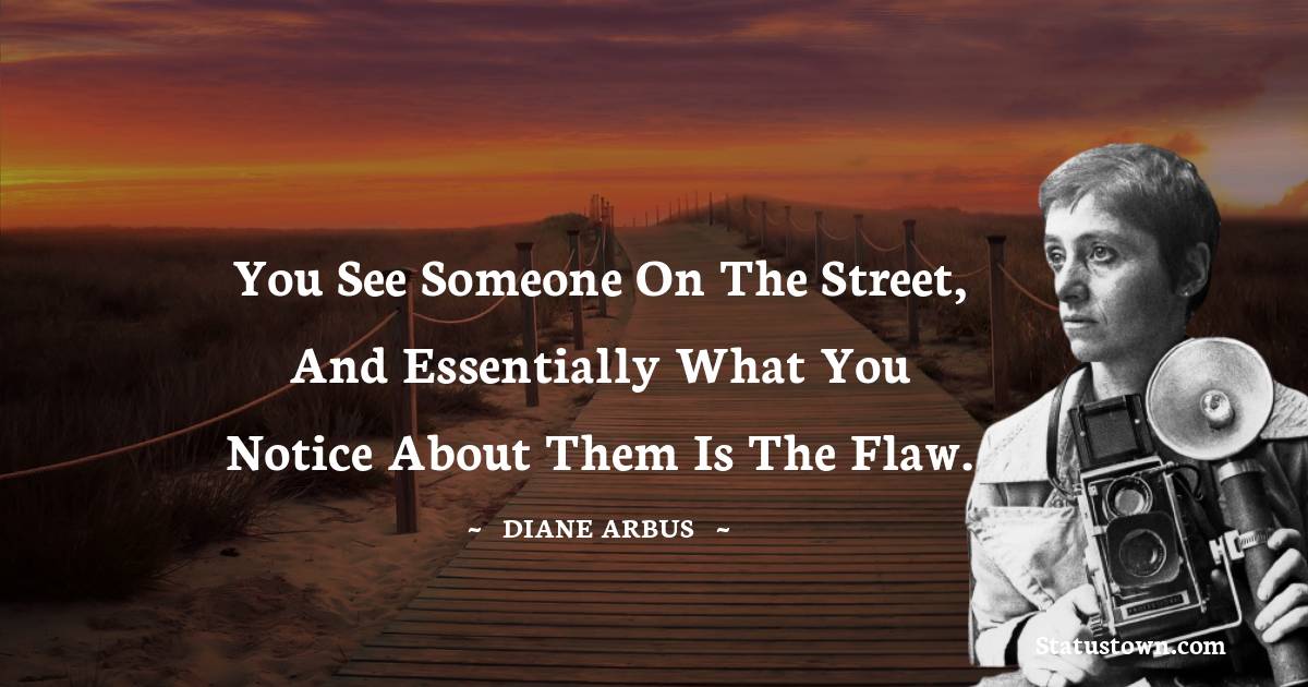 Diane Arbus Quotes - You see someone on the street, and essentially what you notice about them is the flaw.