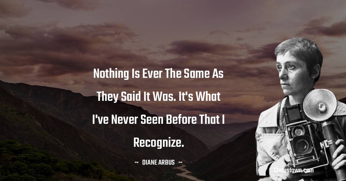Nothing is ever the same as they said it was. It's what I've never seen before that I recognize. - Diane Arbus quotes