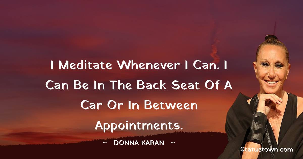 Donna Karan Quotes - I meditate whenever I can. I can be in the back seat of a car or in between appointments.