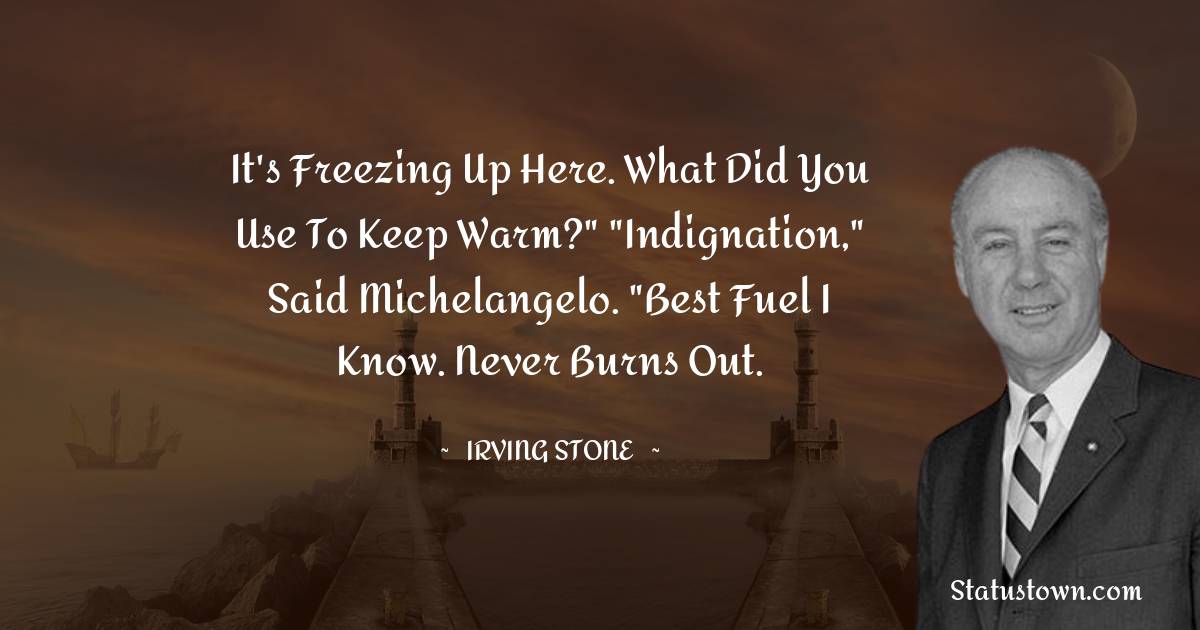 Irving Stone Quotes - It's freezing up here. What did you use to keep warm?