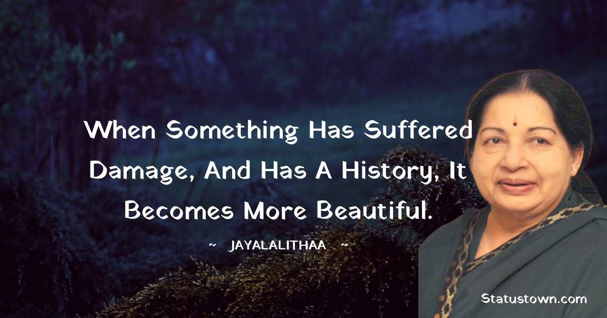 Jayalalithaa Quotes - When something has suffered damage, and has a history, it becomes more beautiful.