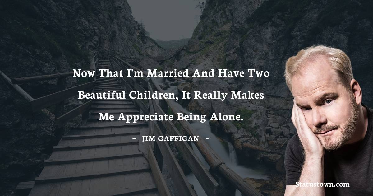 Jim Gaffigan Quotes - Now that I'm married and have two beautiful children, it really makes me appreciate being alone.