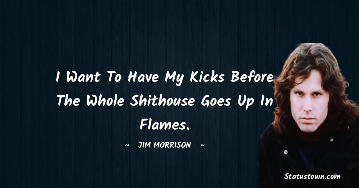 Jim Morrison Quotes - I want to have my kicks before the whole shithouse goes up in flames.
