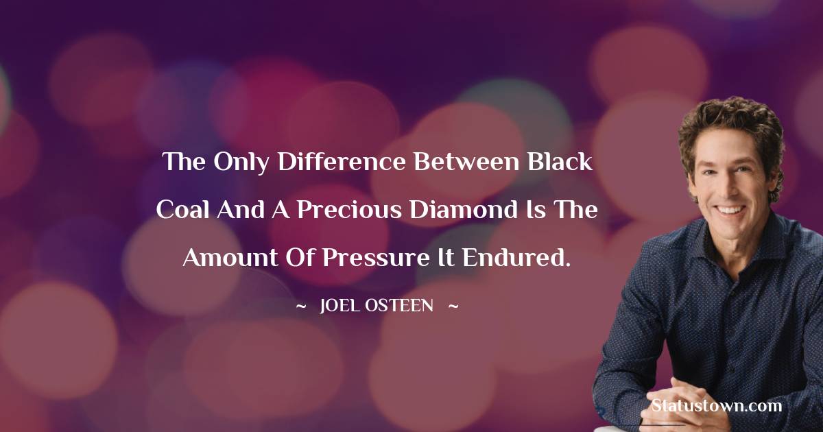 Joel Osteen Quotes - The only difference between black coal and a precious diamond is the amount of pressure it endured.