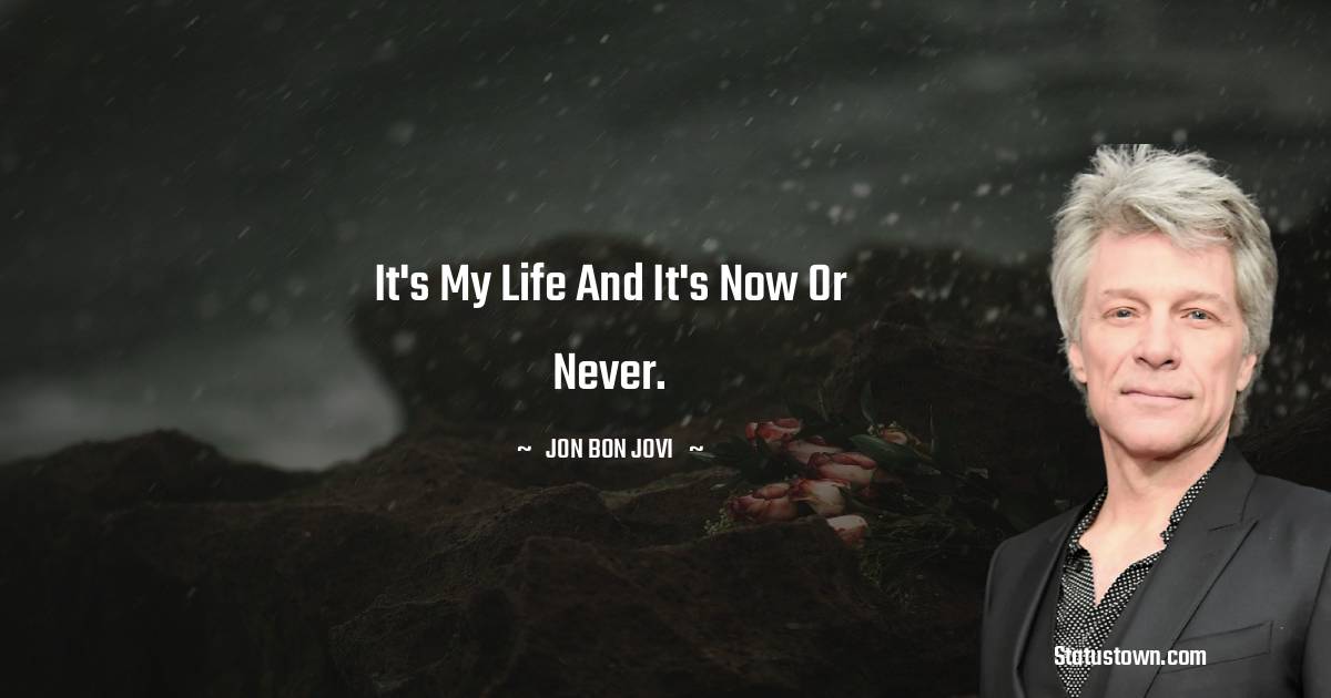 Jon Bon Jovi Quotes - It's my life and it's now or never.