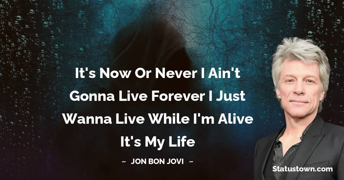 Jon Bon Jovi Quotes - It's now or never I ain't gonna live forever I just wanna live while I'm alive It's my life