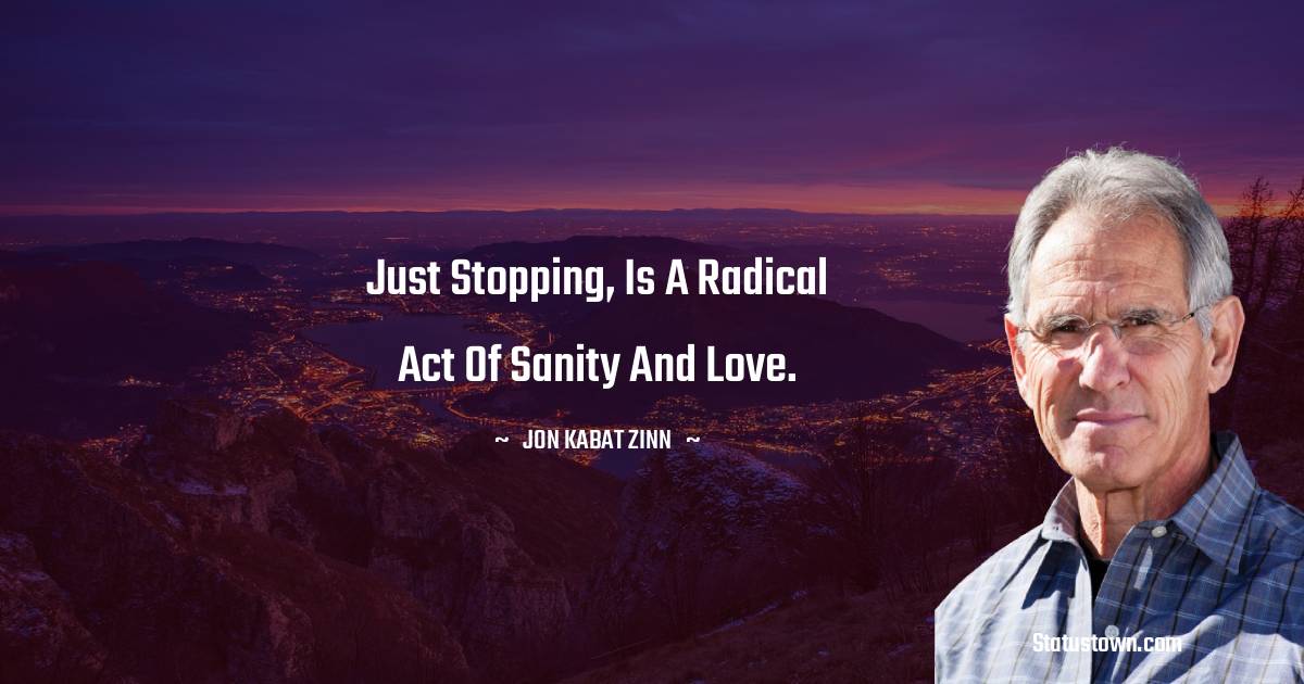Jon Kabat-Zinn Quotes - Just stopping, is a radical act of sanity and love.