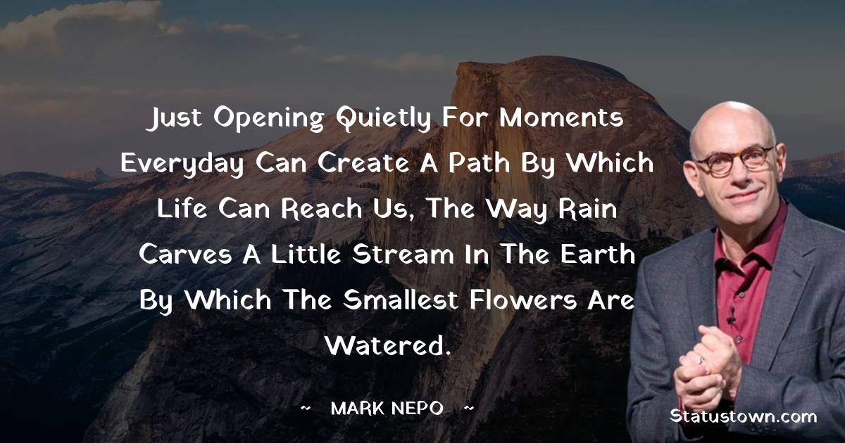 Mark Nepo Quotes - Just opening quietly for moments everyday can create a path by which life can reach us, the way rain carves a little stream in the earth by which the smallest flowers are watered.
