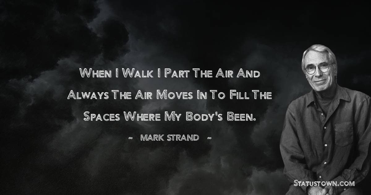 When I walk I part the air and always the air moves in to fill the spaces where my body's been.