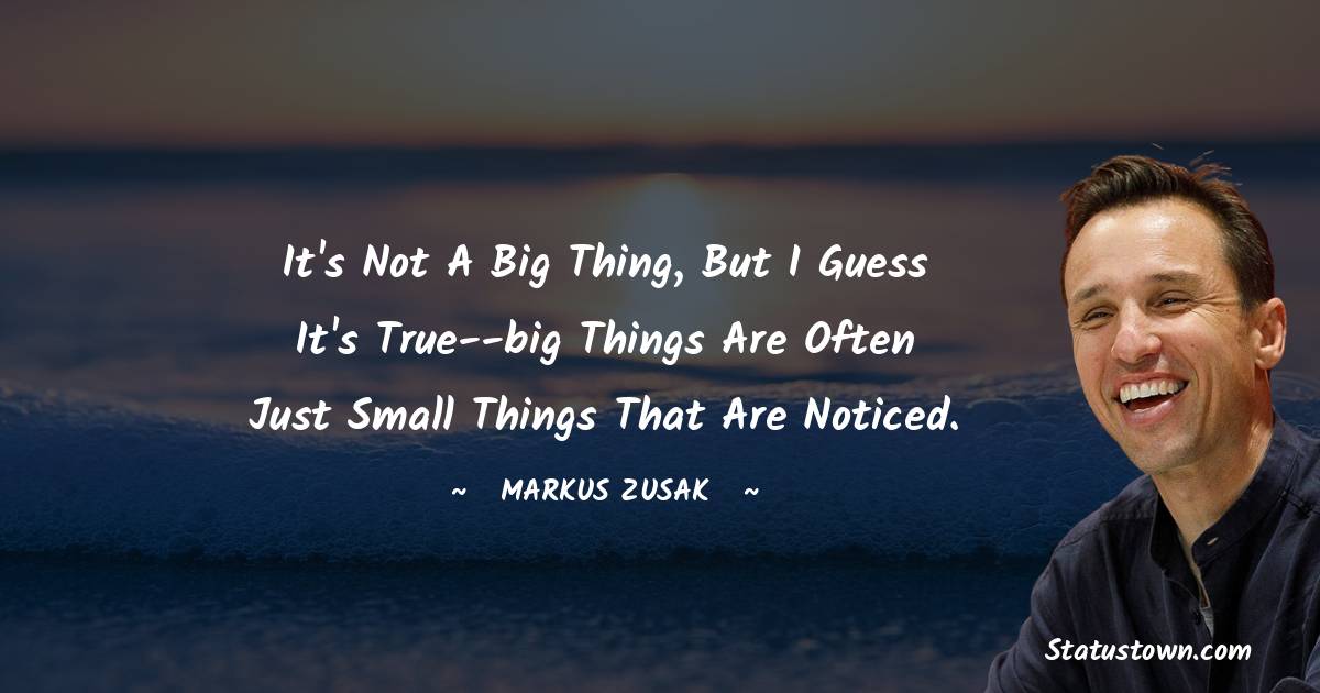 It's not a big thing, but I guess it's true--big things are often just small things that are noticed. - Markus Zusak quotes