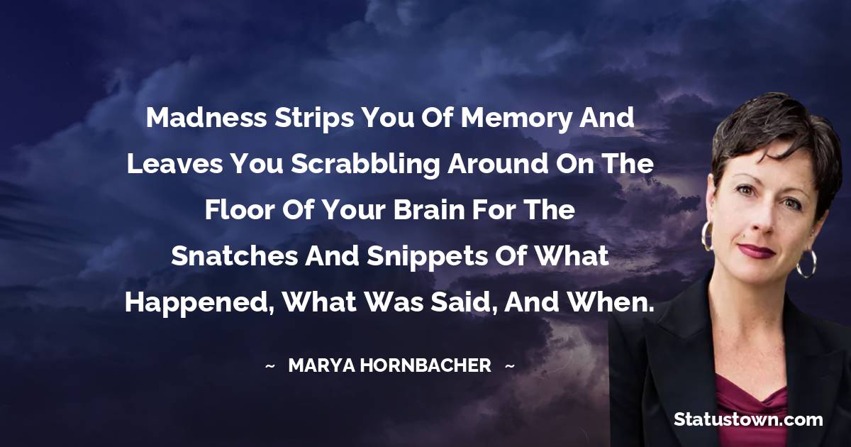 Madness strips you of memory and leaves you scrabbling around on the floor of your brain for the snatches and snippets of what happened, what was said, and when.