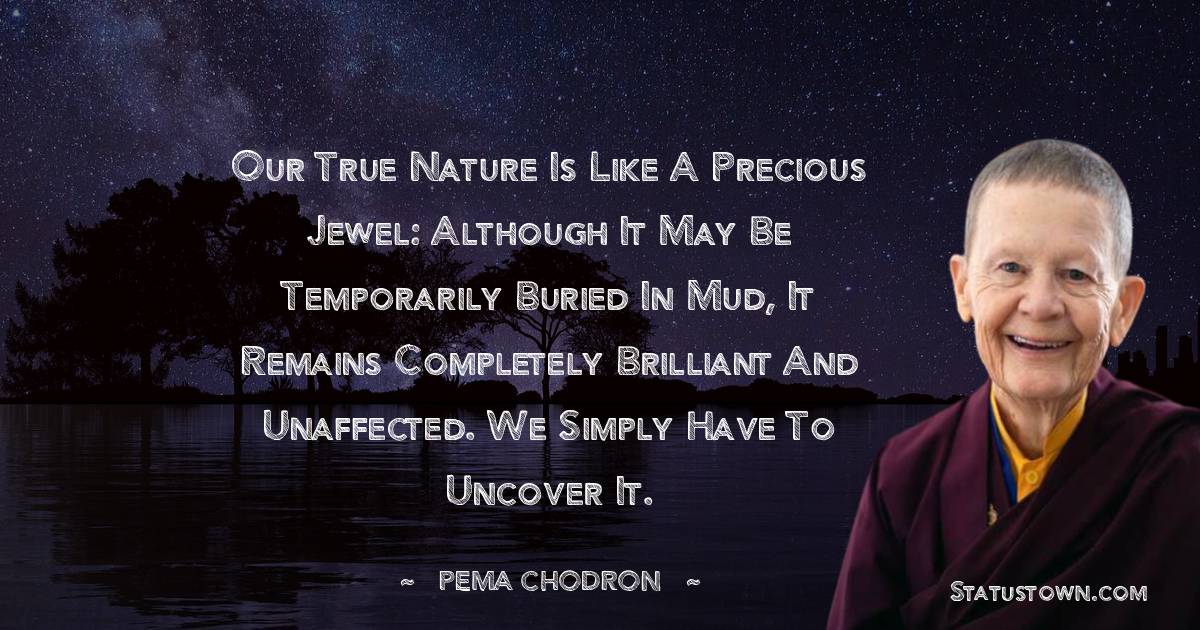 Pema Chodron Quotes - Our true nature is like a precious jewel: although it may be temporarily buried in mud, it remains completely brilliant and unaffected. We simply have to uncover it.