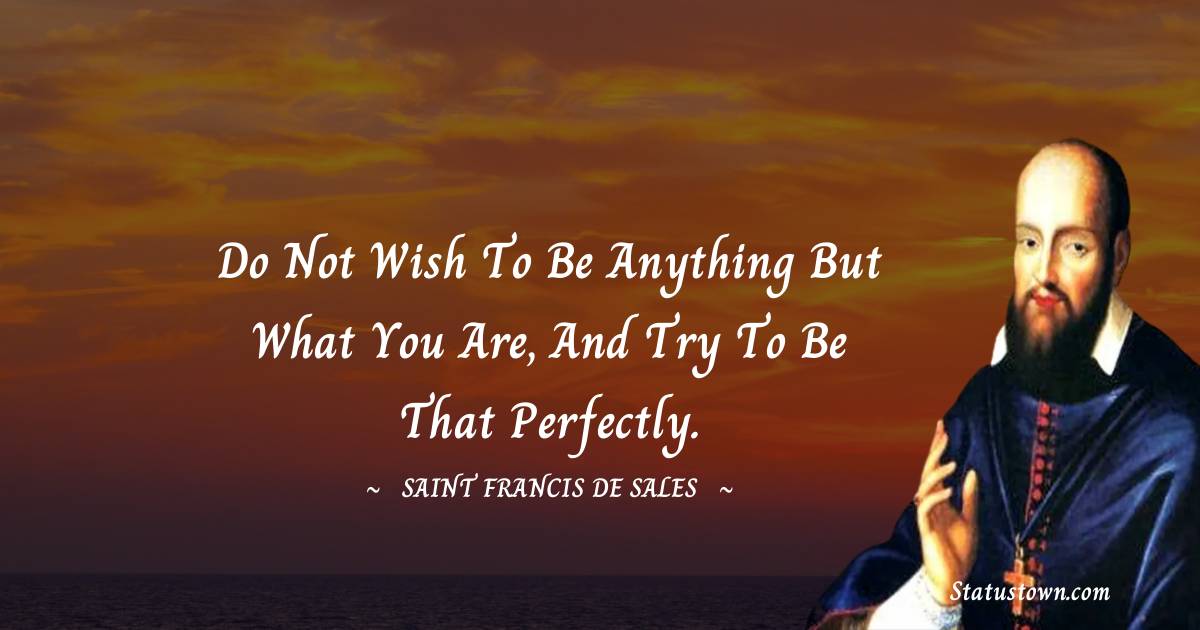 Do not wish to be anything but what you are, and try to be that perfectly. - Saint Francis de Sales quotes