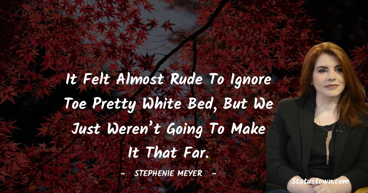 Stephenie Meyer Quotes - It felt almost rude to ignore toe pretty white bed, but we just weren’t going to make it that far.