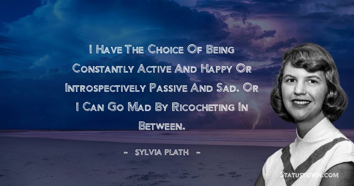 Sylvia Plath Quotes - I have the choice of being constantly active and happy or introspectively passive and sad. Or I can go mad by ricocheting in between.