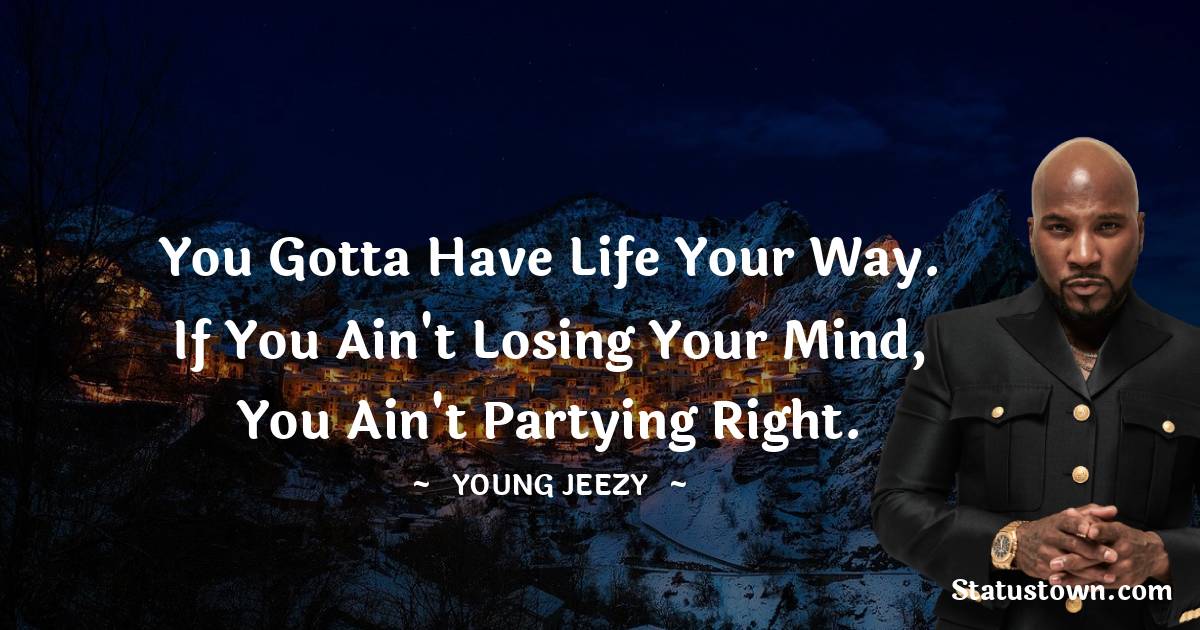 Young Jeezy Quotes - You gotta have life your way. If you ain't losing your mind, you ain't partying right.