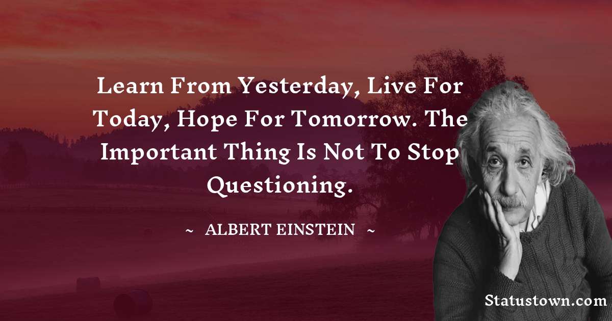 Albert Einstein
 Quotes - Learn from yesterday, live for today, hope for tomorrow. The important thing is not to stop questioning.