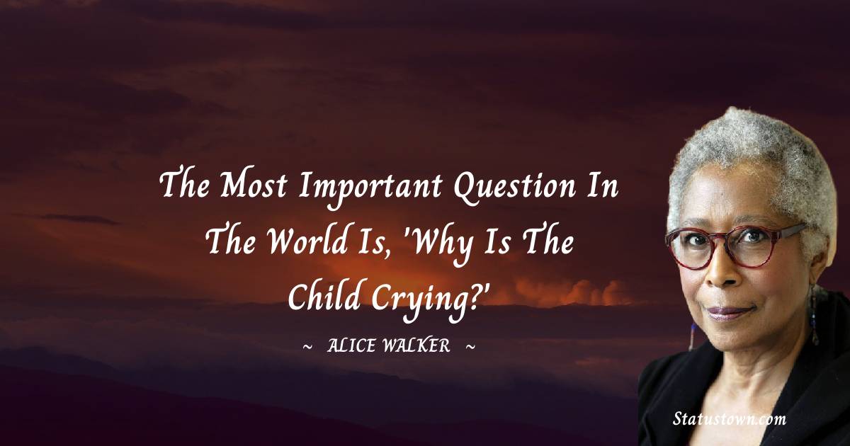 Alice Walker Quotes - The most important question in the world is, 'Why is the child crying?'