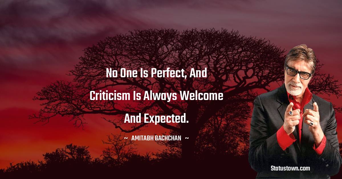 No one is perfect, and criticism is always welcome and expected. - Amitabh Bachchan quotes