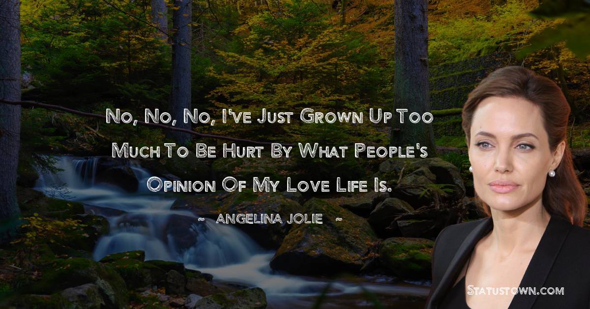 Angelina Jolie Quotes - No, no, no, I've just grown up too much to be hurt by what people's opinion of my love life is.