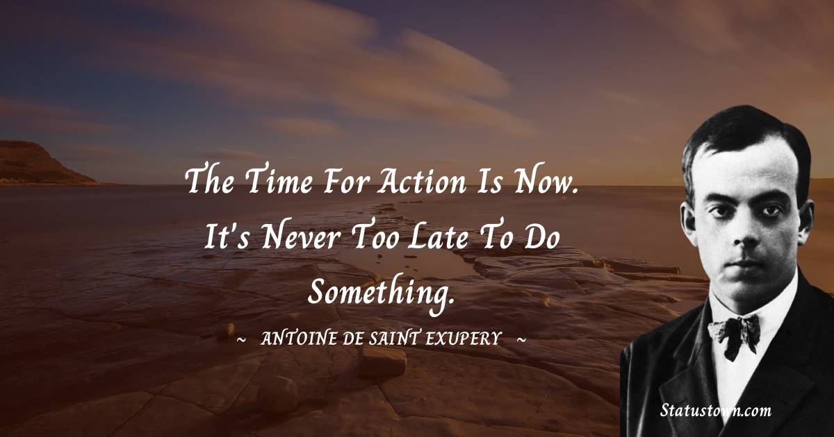 The time for action is now. It's never too late to do something. - Antoine de Saint-Exupery quotes