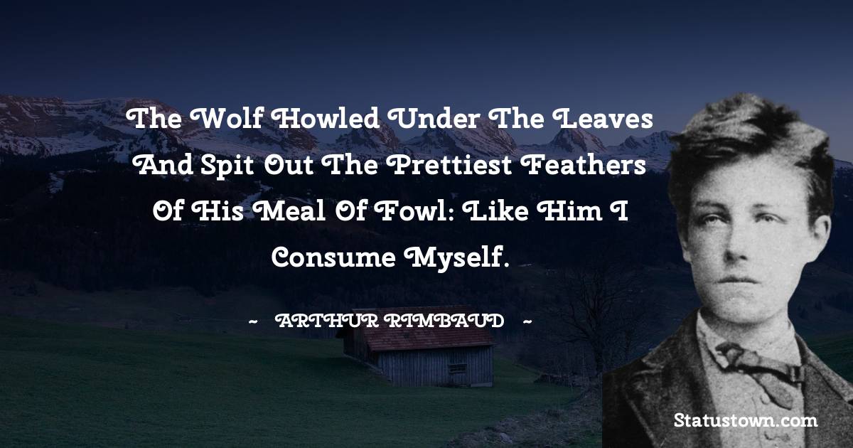 The wolf howled under the leaves And spit out the prettiest feathers Of his meal of fowl: Like him I consume myself. - Arthur Rimbaud quotes