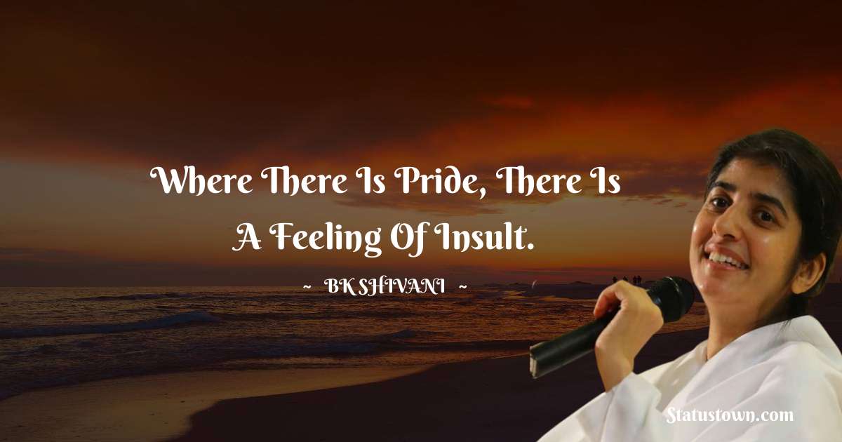 Where there is pride, there is a feeling of insult. - Brahmakumari Shivani  quotes