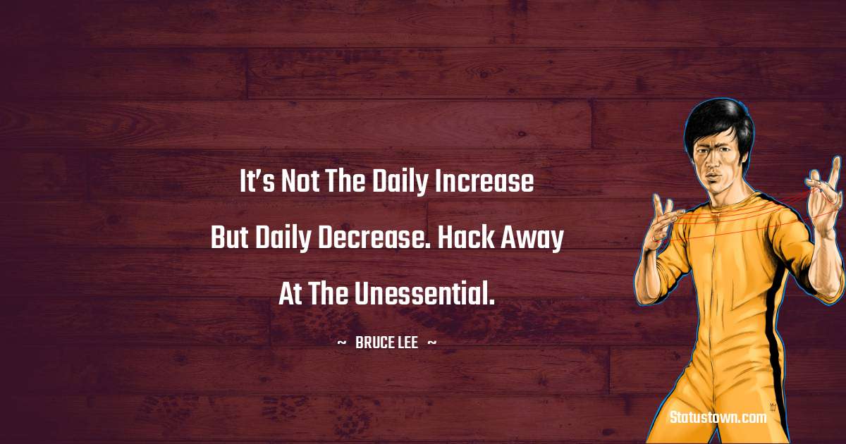 It’s not the daily increase but daily decrease. Hack away at the unessential. - Bruce Lee  quotes
