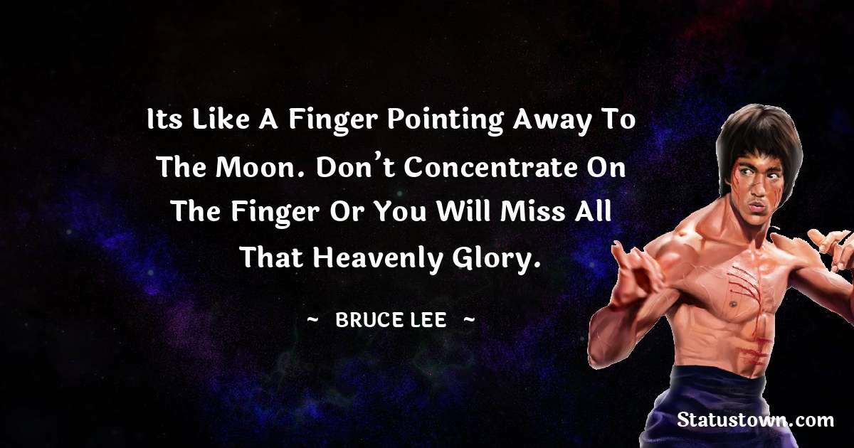Its like a finger pointing away to the moon. Don’t concentrate on the finger or you will miss all that heavenly glory. - Bruce Lee  quotes