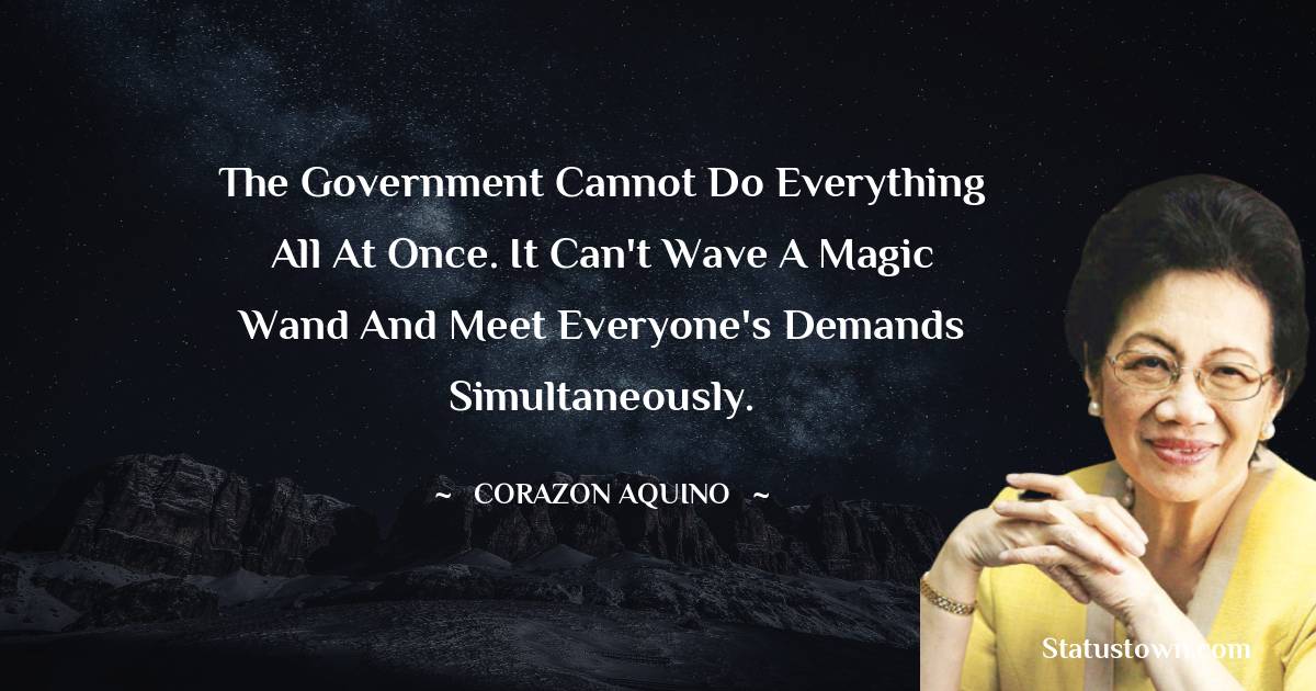 The government cannot do everything all at once. It can't wave a magic wand and meet everyone's demands simultaneously.