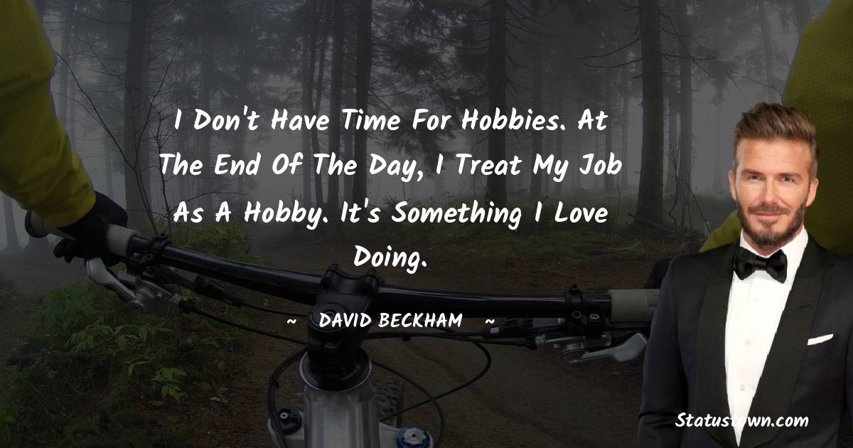 David Beckham Quotes - I don't have time for hobbies. At the end of the day, I treat my job as a hobby. It's something I love doing.