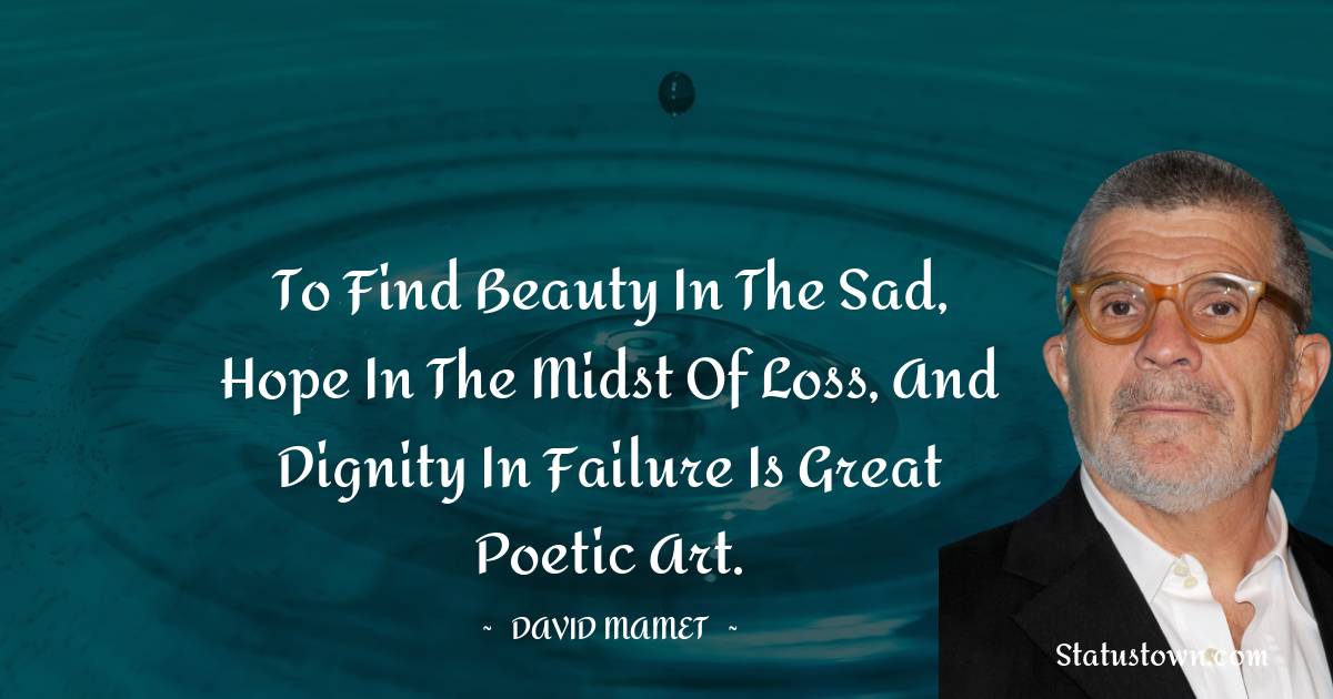 To find beauty in the sad, hope in the midst of loss, and dignity in failure is great poetic art. - David Mamet quotes