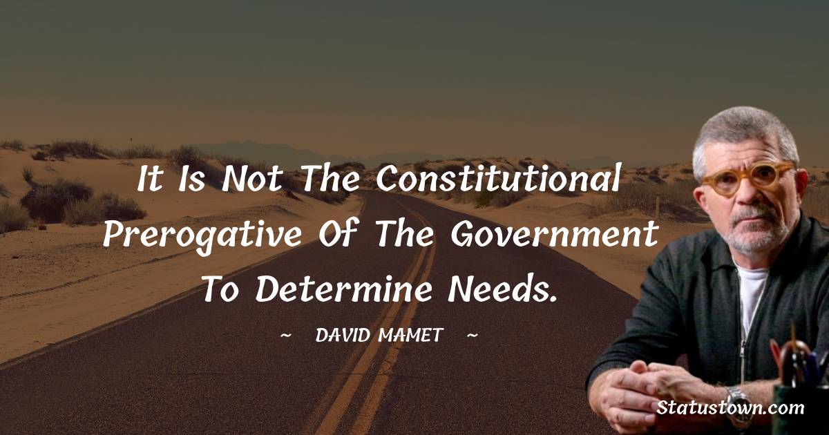 David Mamet Quotes - It is not the constitutional prerogative of the Government to determine needs.