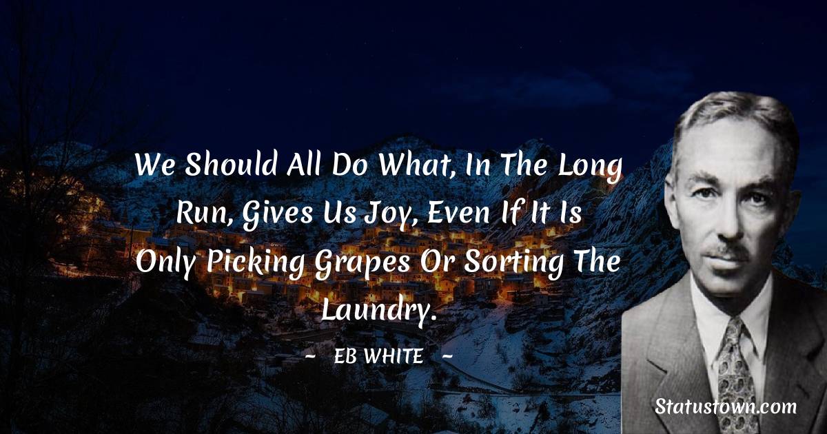 E. B. White Quotes - We should all do what, in the long run, gives us joy, even if it is only picking grapes or sorting the laundry.