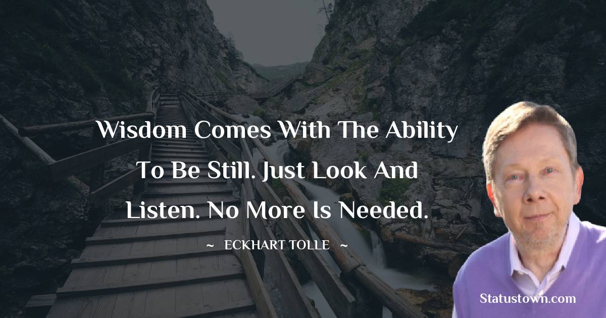 Eckhart Tolle Quotes - Wisdom comes with the ability to be still. Just look and listen. No more is needed.