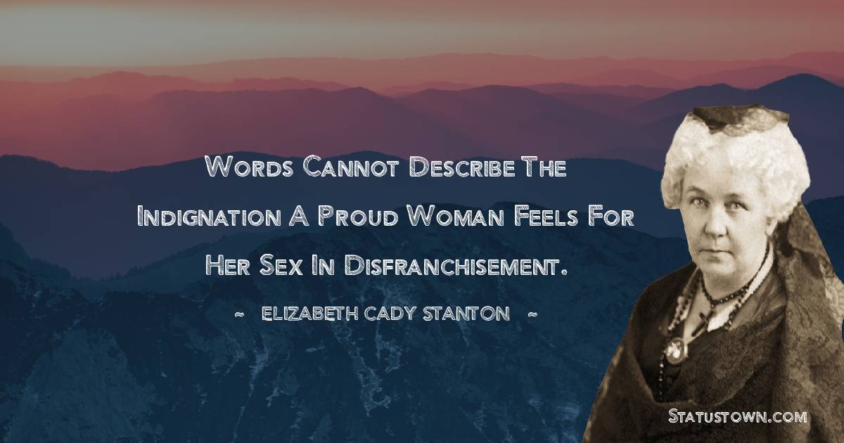 Words cannot describe the indignation a proud woman feels for her sex in disfranchisement.