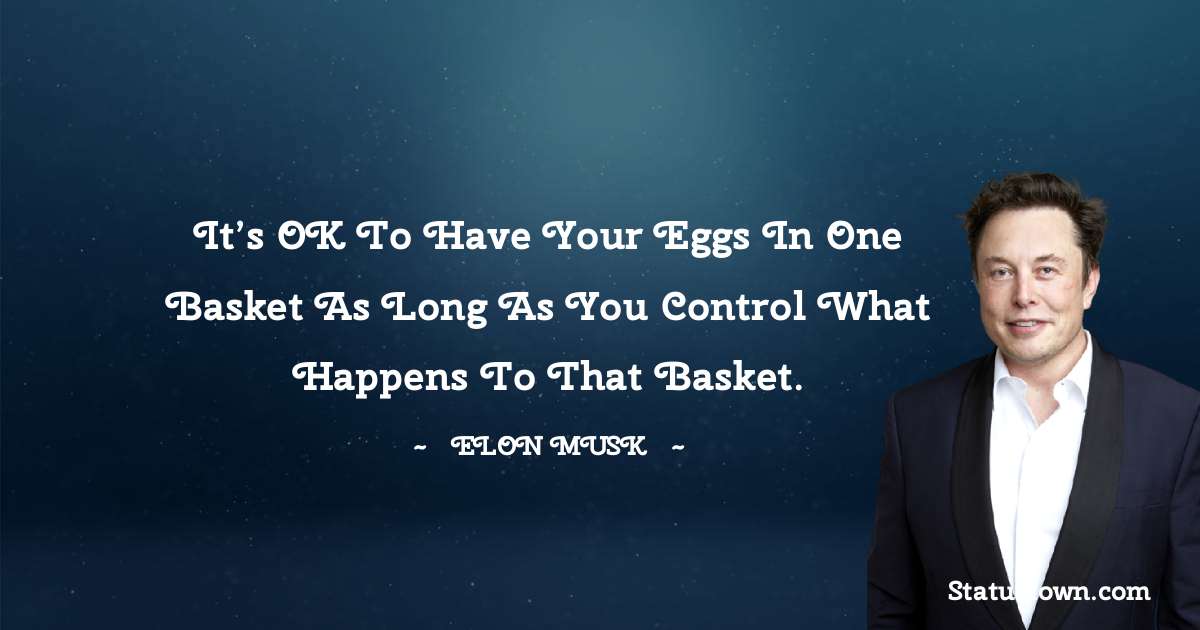 It’s OK to have your eggs in one basket as long as you control what happens to that basket. - Elon Musk quotes
