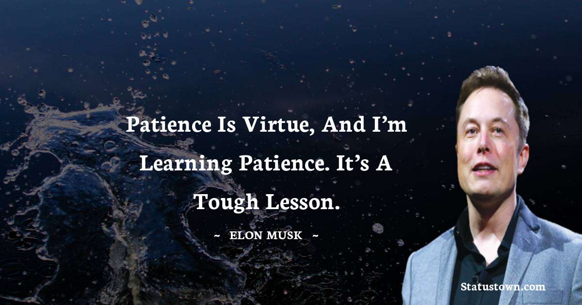 Elon Musk Quotes - Patience is virtue, and I’m learning patience. It’s a tough lesson.