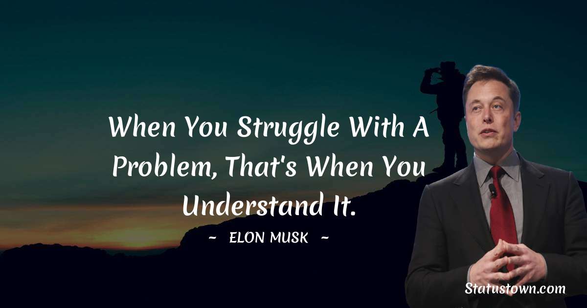 Elon Musk Quotes - When you struggle with a problem, that's when you understand it.