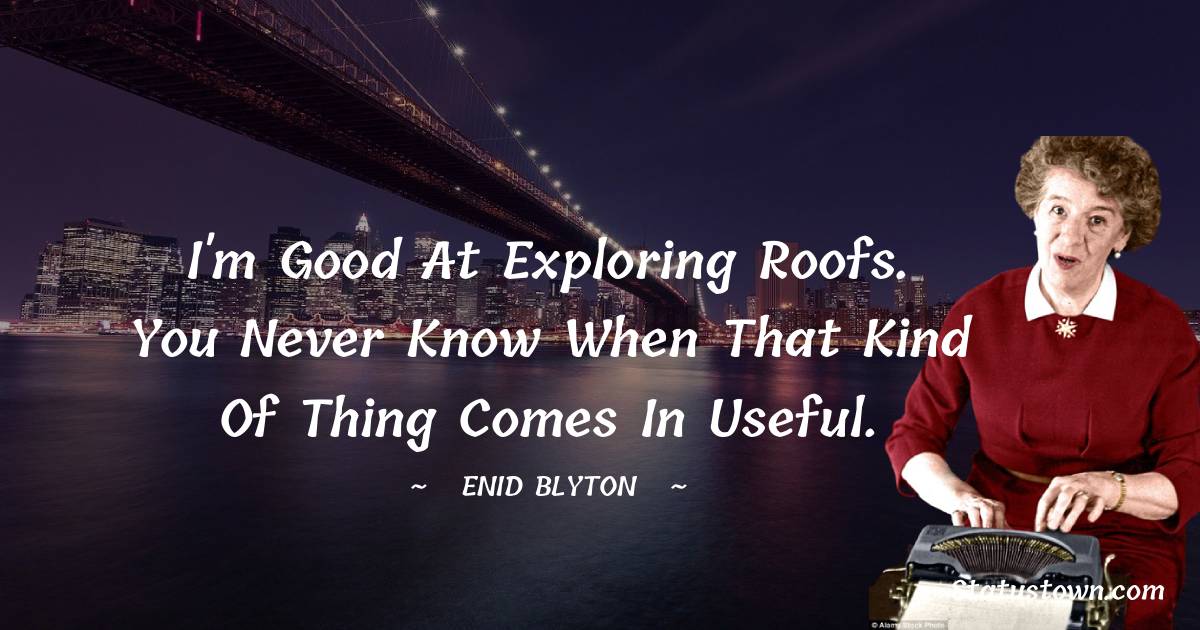 Enid Blyton Quotes - I'm good at exploring roofs. You never know when that kind of thing comes in useful.