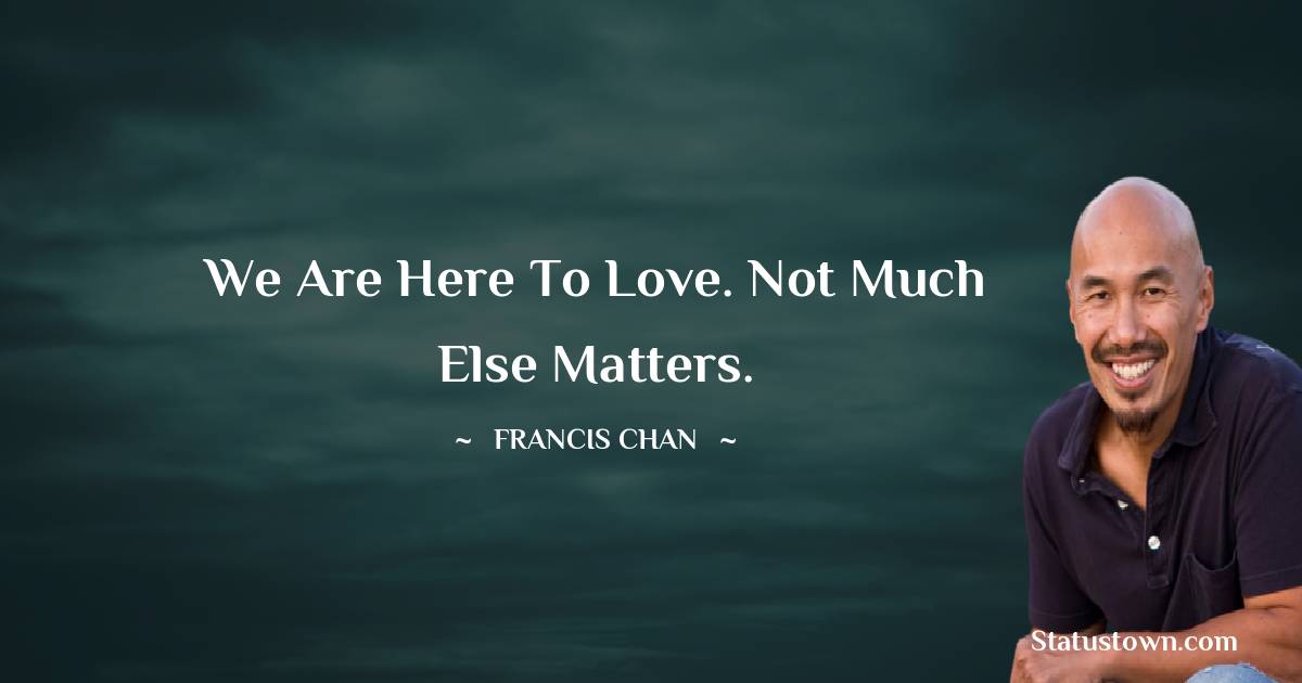 Francis Chan Quotes - We are here to love. Not much else matters.