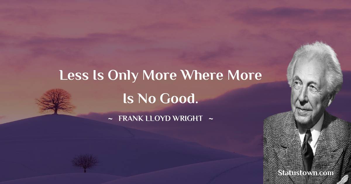 Less is only more where more is no good. - Frank Lloyd Wright quotes